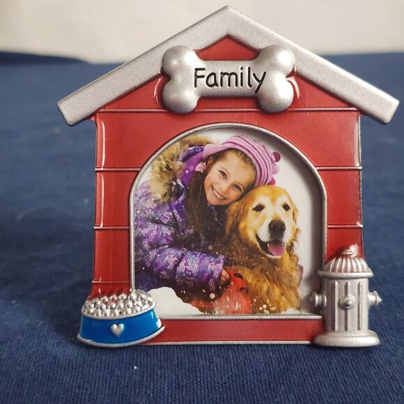 Mini Red Silver Blue Enamel Family Bone w/Heart Dog Bowl Hydrant Picture Frame - Picture 8 of 16